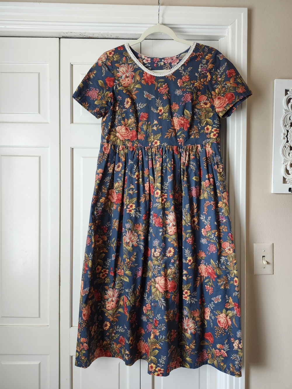 100% Cotton Blue Floral Short-Sleeve Dress